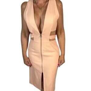 NBD Blush Cutout Zip-Front Bodycon Dress M NWT